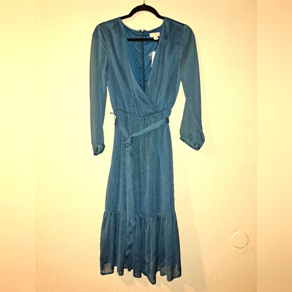 NWT Point Sur Faux-wrap Dress In Lurex Crinkle Chiffon - Picture 2 of 9
